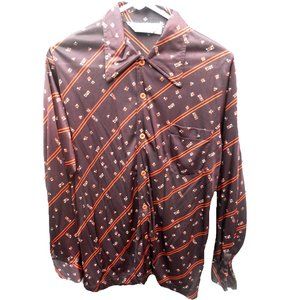 Vintage retro brown/orange bowling long sleeve shirt M